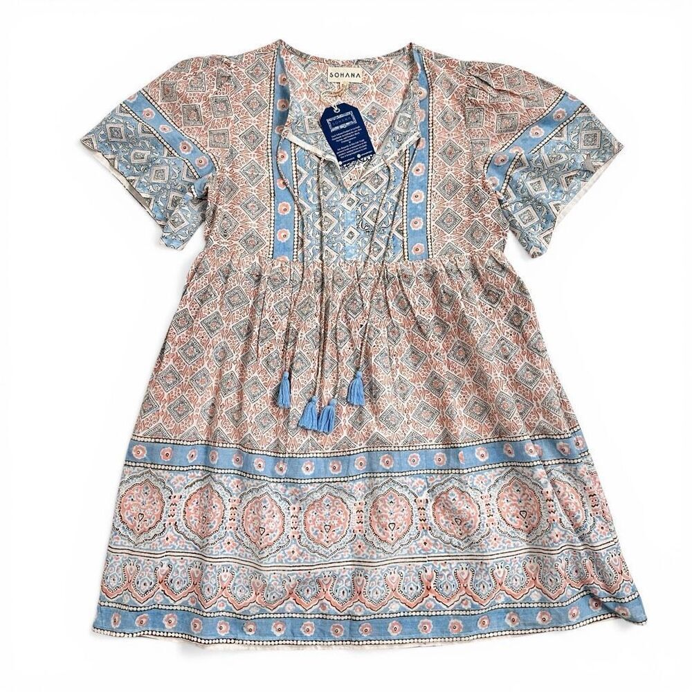 Sohana Block Print Cotton Boho Tassel Dress M NWT India Boho - Picture 6 of 15
